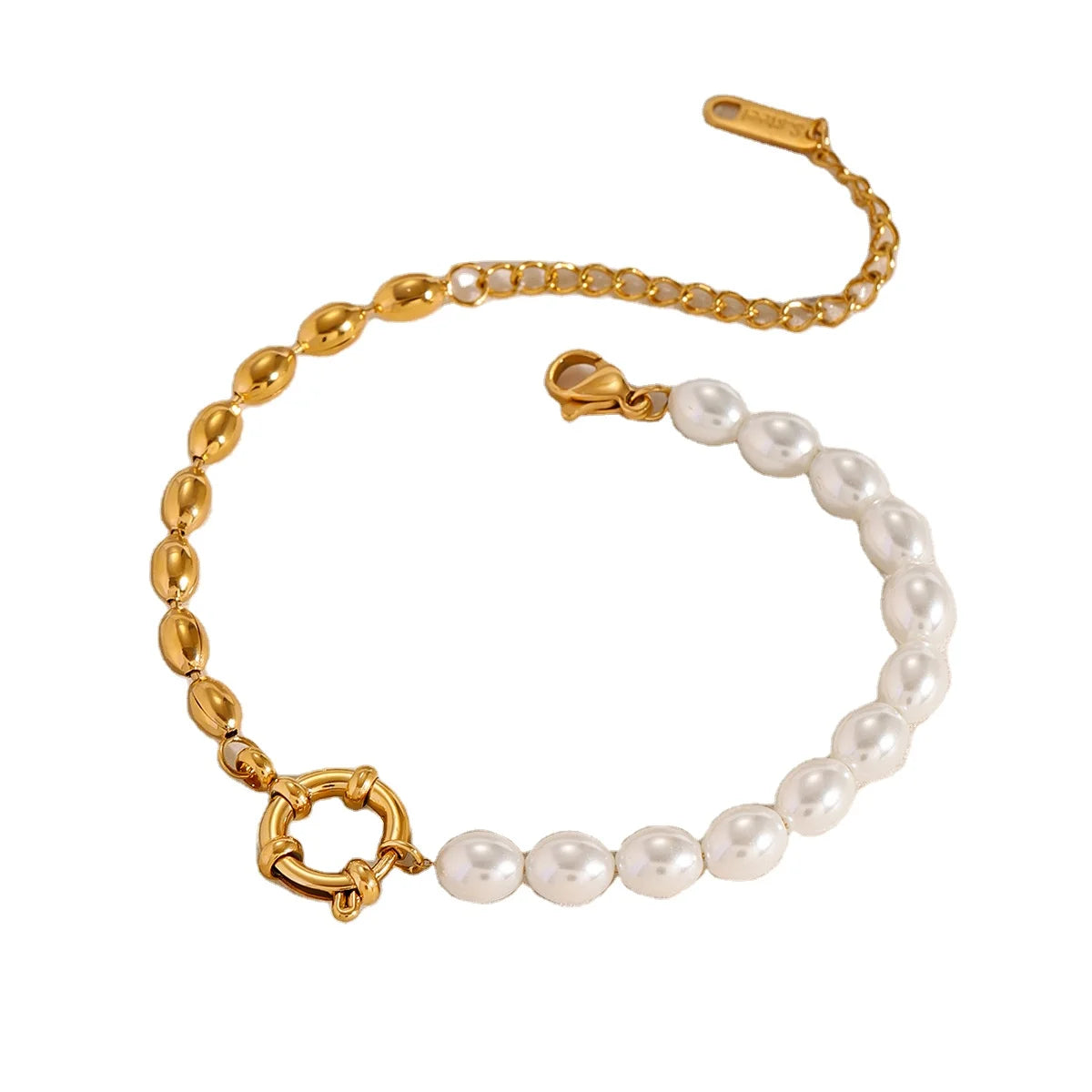 Cool Wholesale 18K Gold Plated Stainless Steel Dainty Bead Pearl High End Luxury Personalized Bracelet for Women