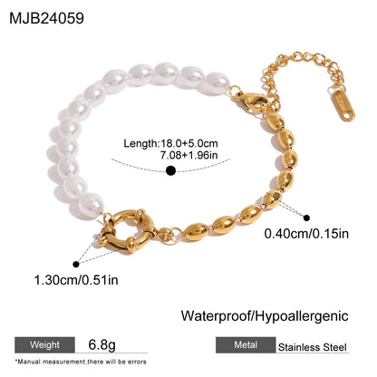Cool Wholesale 18K Gold Plated Stainless Steel Dainty Bead Pearl High End Luxury Personalized Bracelet for Women