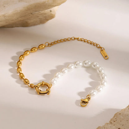 Cool Wholesale 18K Gold Plated Stainless Steel Dainty Bead Pearl High End Luxury Personalized Bracelet for Women