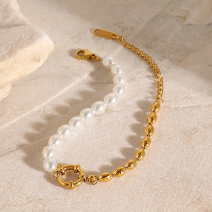Cool Wholesale 18K Gold Plated Stainless Steel Dainty Bead Pearl High End Luxury Personalized Bracelet for Women